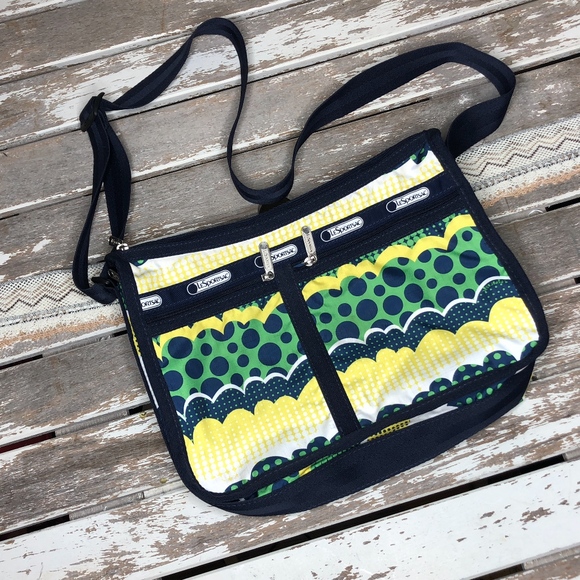 Lesportsac Bags Lesportsac Green Yellow Messenger Bag Poshmark